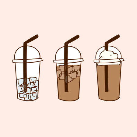Iced Coffee with ice and cream. Doodle drawing vectorのイラスト素材