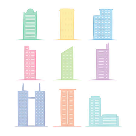 Set of Modern Office Tall Building with color Drawing for Icon, Infographic design.のイラスト素材