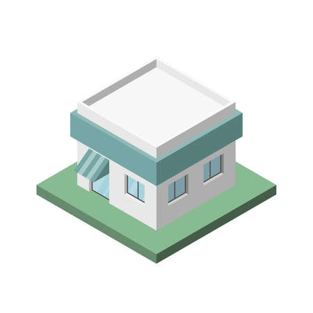 Vector Isometric of Shop with Striped awning Building for Icon, Infographic design.のイラスト素材