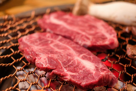 Korean Style Barbecue Grill BBQ rare meatの写真素材