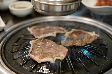 Korean Style Barbecue Grill BBQ rare meatの写真素材