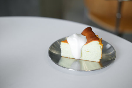 Burnt Basque cheesecake served on plate on the table