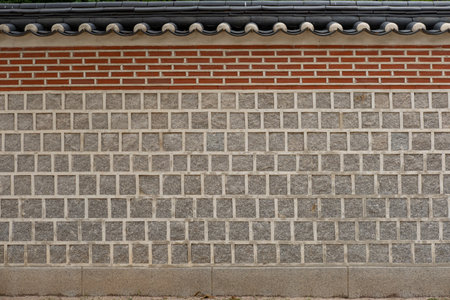 Traditional Korean stone wall boundaryの写真素材