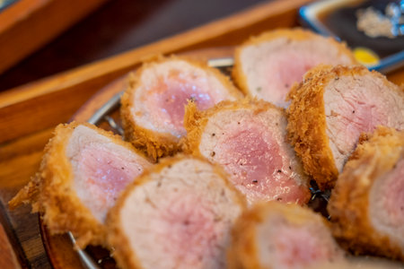 Tonkatsu, Fried Pork serve on plate in restaurantの写真素材