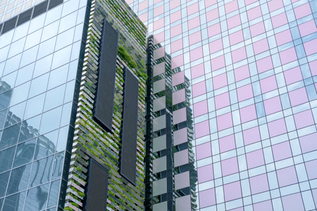 Seoul, South Korea - 29 June 2019: Modern glass facade office building around Digital Media City. It is Seoulâs hub for media, entertainment and IT industry.のeditorial素材