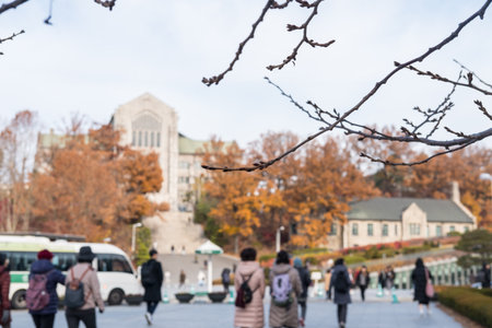 Seoul, South Korea - 27 November 2019: Ewha Womans University in autumn. It is a private women's universityのeditorial素材