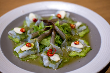 Raw Shrimp in Fish Sauce served on plate. Thai foodの写真素材