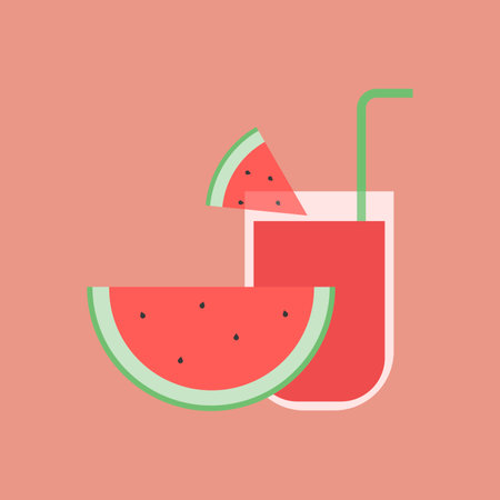 Watermelon juice flat icon vector. summerのイラスト素材