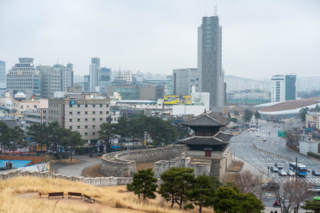 Seoul, South Korea - 19 February 2023: View of the city from Heunginjimun park in Dongdaemun area of Seoulのeditorial素材