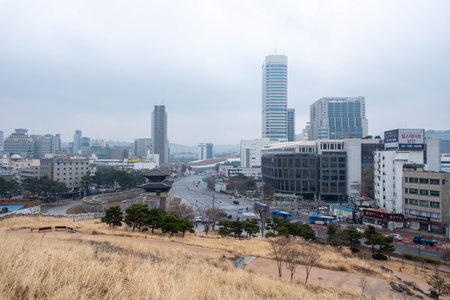 Seoul, South Korea - 19 February 2023: View of the city from Heunginjimun park in Dongdaemun area of Seoulのeditorial素材