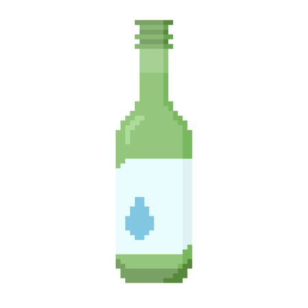 Soju, famous clear, colorless distilled beverage of Korean origin. icon in 8 bit styleのイラスト素材
