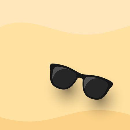 Black Sunglasses on sand flat icon vector. for Summer and Vacation design.のイラスト素材
