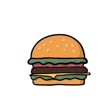 A Hamburger. Cartoon hand-drawn doodle for designのイラスト素材