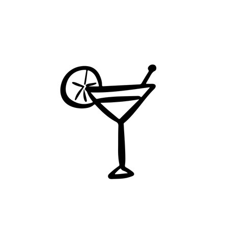 A glass of cocktail with lemon. Cartoon hand-drawn doodle for and designのイラスト素材