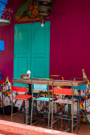 Singapore - 22 October 2022: Colorful building in Haji Lane, Singapore. It is known for it's shops, attracting many tourists and young peopleのeditorial素材