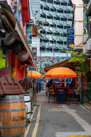 Singapore - 22 October 2022: Colorful building in Haji Lane, Singapore. It is known for it's shops, attracting many tourists and young peopleのeditorial素材