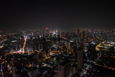 Bangkok, Thailand - 16 December 2022: Bangkok cityscape, night top view in the business districtのeditorial素材