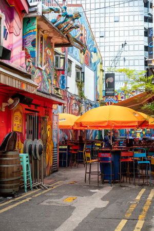 Singapore - 22 October 2022: Colorful building in Haji Lane, Singapore. It is known for it's shops, attracting many tourists and young peopleのeditorial素材