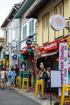 Singapore - 22 October 2022: Colorful building in Haji Lane, Singapore. It is known for it's shops, attracting many tourists and young peopleのeditorial素材