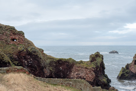 Sea, Beach, Rock and Skyline view in Scotlandの写真素材