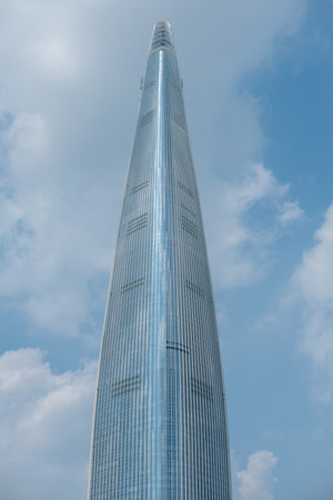 Seoul, South Korea - 15 July 2022: Lotte World Tower against blue sky. It is a 123-story skyscraper in Jamsil, Songpa-guのeditorial素材