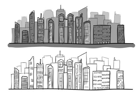 Cartoon hand drawing city, with color on white background.のイラスト素材