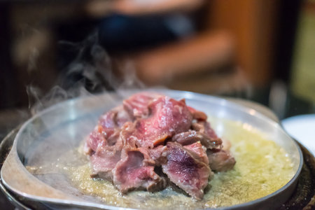 Grill Meat Steak Barbecue on the panの写真素材