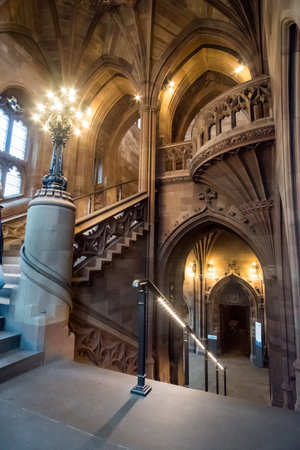 Manchester, England - 5 October 2017: Interior view of The John Rylands Library, a late-Victorian neo-Gothic building on Deansgate in Manchester which opened to publicのeditorial素材