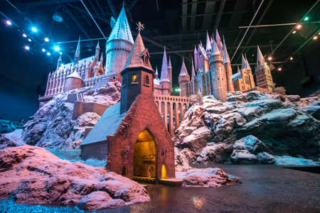 London, England - 18 November 2017:  A model of Hogwarts in Warner Brothers Studio tour, The making of Harry Potter at Leavesden Studio in London.のeditorial素材
