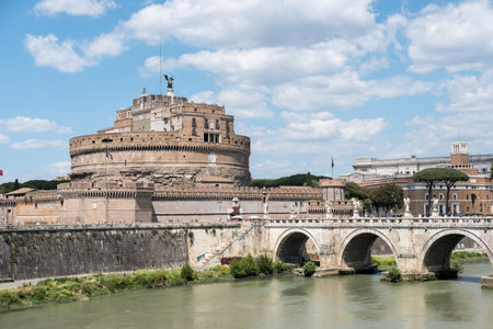 Rome, Italy. 17 May 2017 : View of Castel Sant'Angelo or Mausoleum of Hadrian on Sant'Angelo bridge...