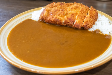 Tonkatsu Curry, a plate of rice with fried pork and curry sauce. Japanese foodの写真素材