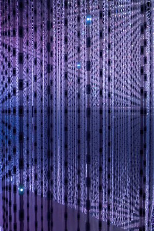 Abstract empty space with large group of led lights, art installation