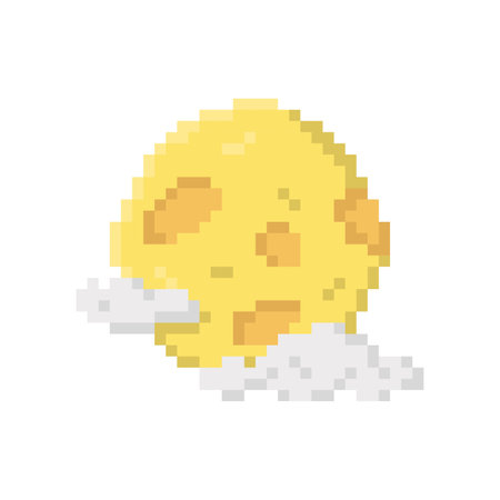 The moon with clouds for Halloween. Pixel 8bit styleのイラスト素材