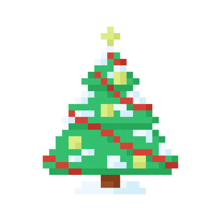 Christmas tree with snow, icon in 8 bit styleのイラスト素材