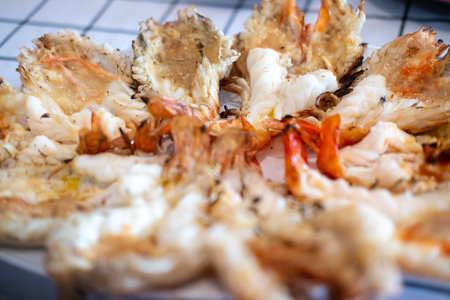 Grilled river prawns served on plateの写真素材