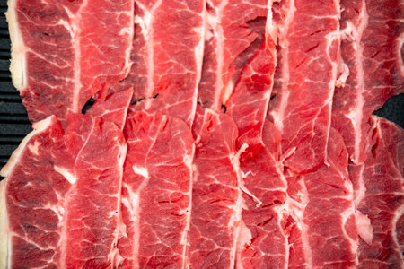 Close up of sliced oyster blade, raw meat. prepared for cookingの写真素材