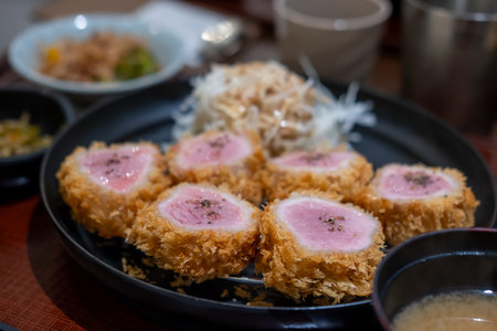 Sous vide pork katsu. Tonkatsu, Fried Pork serve on plate in restaurantの写真素材