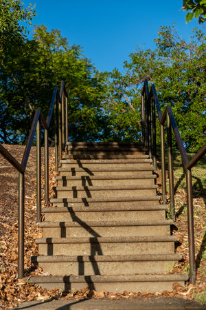 Outdoor staircase with handrails in the public park