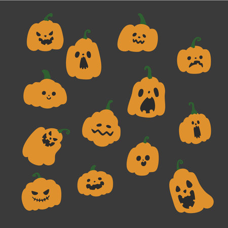 Set of Hand drawn pumpkin doodle icon, for Halloweenのイラスト素材