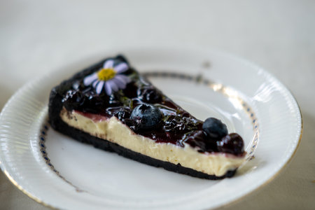 Blueberry Cheese pie served on Plate