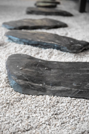 Stone path in the backyard garden, Japanese styleの写真素材