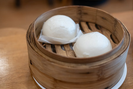 Steamed buns in a basketの写真素材