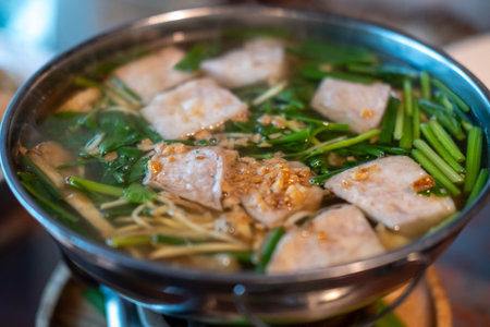Thai spicy soup with fish in bowl.の写真素材