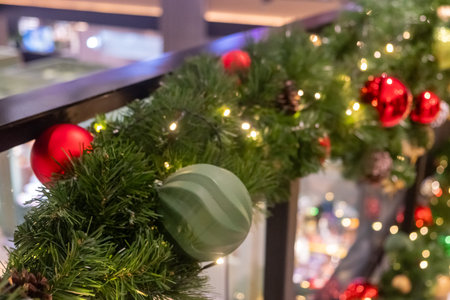 Close-up of Christmas tree decoration ornament with blur bokeh background