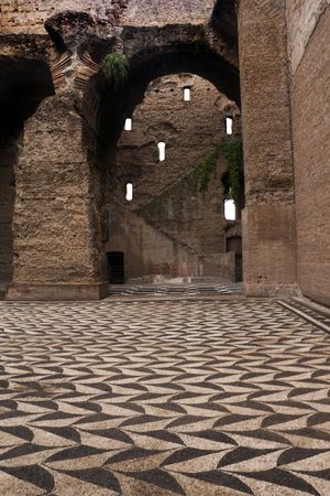 The old Roman baths known as The Baths of Caracalla - Rome, Italyの写真素材