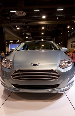 HOUSTON - JANUARY 2012: The Ford Focus Electric car at the Houston International Auto Show on January 28, 2012 in Houston, Texas.のeditorial素材
