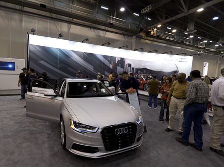 HOUSTON - JANUARY 2012: The 2012 Audi A6 luxury car at the Houston International Auto Show on January 28, 2012 in Houston, Texas.のeditorial素材