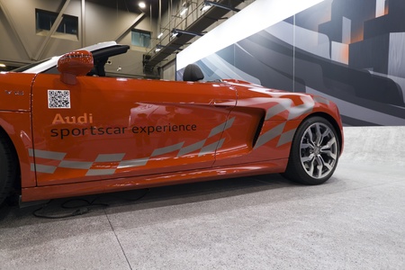 HOUSTON - JANUARY 2012: The 2012 Audi R8 Spyder sports car at the Houston International Auto Show on January 28, 2012 in Houston, Texas.のeditorial素材