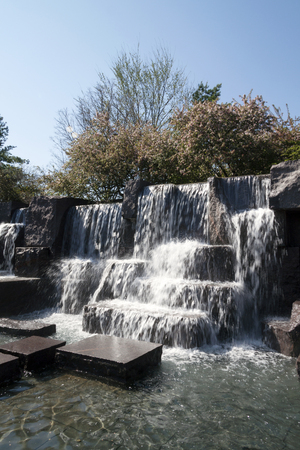 Waterfall falls of the Franklin Delano Roosevelt Memorial (FDR) in Washington D.C., USAの写真素材