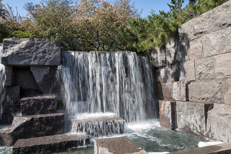 Waterfall falls of the Franklin Delano Roosevelt Memorial (FDR) in Washington D.C., USAの写真素材
